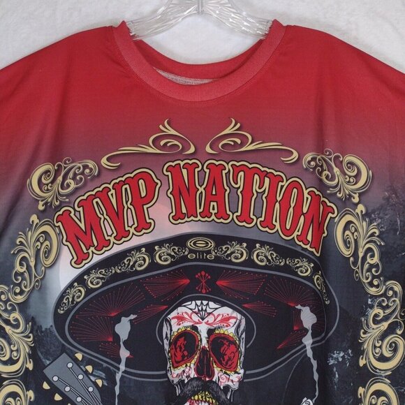 Elite MVP Nation Mens 2XL Red Shirt Polyester Graphic Shirt Dio De Los Muertos - Picture 3 of 16